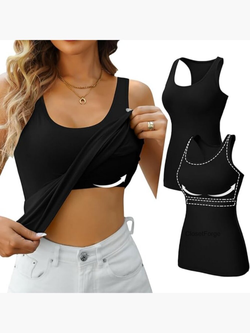 Shelf Bra Tank Tops Racerback Workout Camis 2 Pack Cotton